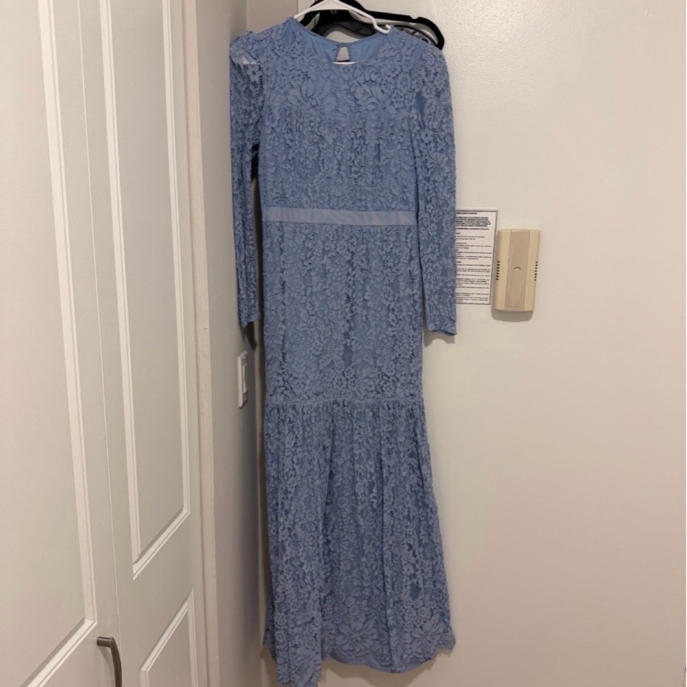 Self-Portrait Light Blue Lace Long Sleeve Dress